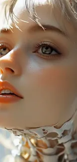 Futuristic digital portrait of a woman with metallic elements.