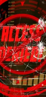 Red alert cracked digital screen wallpaper with futuristic design.