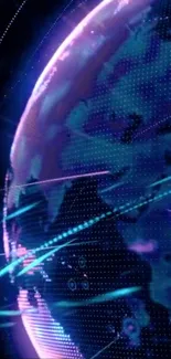 Futuristic neon digital world wallpaper with vibrant colors and tech visuals.