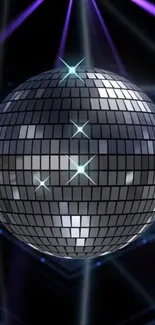 Futuristic disco ball with reflective tiles on a dark background.