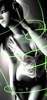 Futuristic DJ artwork with neon green.