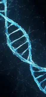 Futuristic mobile wallpaper with DNA strand on blue background.