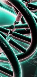 Futuristic DNA structure teal wallpaper with black accents.