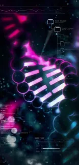 Futuristic DNA strand with neon lights in a tech-themed wallpaper.