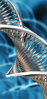 Futuristic DNA spiral wallpaper with blue background.