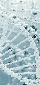 Futuristic artwork of DNA strand in light blue hue.