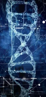 Futuristic digital DNA wallpaper with a glowing blue double helix design.