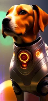 Futuristic dog in neon lights wallpaper for phone.