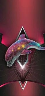 Futuristic dolphin artwork with neon effects on a mobile wallpaper.