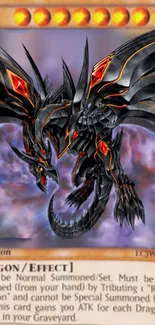 Intricate dragon card design with dynamic black and red hues.