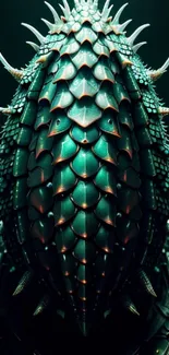 Futuristic dragon scales with dark green hues on mobile wallpaper.