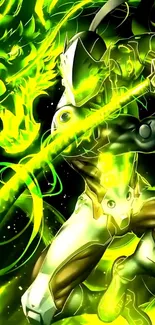 Neon green warrior with dragon design wallpaper.