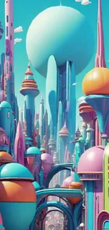 Futuristic cityscape with vibrant colors and imaginative architecture.