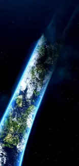 Futuristic strip of Earth in space design wallpaper.