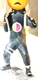 Futuristic emoji-themed figurine with vibrant colors.