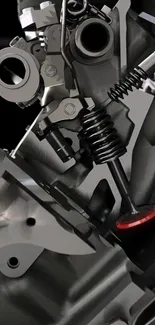 Close-up view of a futuristic engine with intricate mechanical parts.