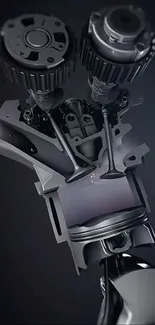 Futuristic engine design with mechanical components showcased.