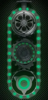 Futuristic engine wallpaper with neon green lights on a mechanical background.