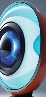 Futuristic eye design with blue and orange hues