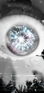 Futuristic eye digital wallpaper with light effects and abstract design.