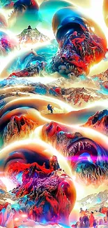 Futuristic fantasy art wallpaper with vibrant colors and surreal elements.