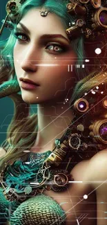 Futuristic steampunk fantasy art wallpaper for mobile phones.