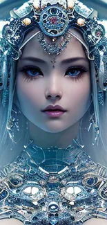 Futuristic fantasy princess with intricate silver robotic design.