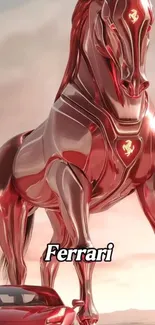 Futuristic Ferrari metallic horse with car.