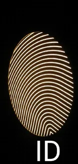 Futuristic fingerprint with glowing lines on black background.