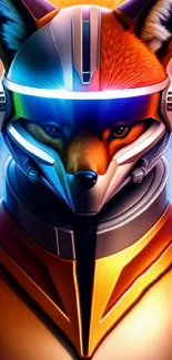 Futuristic fox wearing a glowing space helmet with cosmic background.