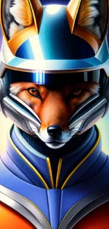 Futuristic fox in space-themed helmet wallpaper.