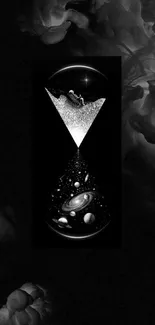 Futuristic galaxy hourglass mobile wallpaper with cosmic design.