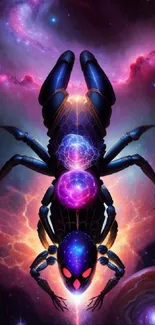 Futuristic spider art with vibrant galaxy background.