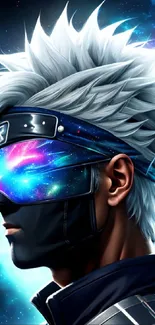 Galaxy-themed warrior with cosmic visor in vibrant colors.