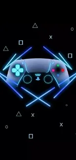 Futuristic neon game controller with geometric shapes.