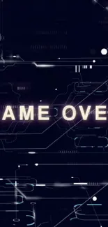 Futuristic 'Game Over' wallpaper with glowing circuitry on a dark blue background.