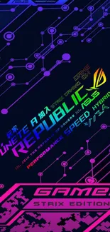 Futuristic gamer wallpaper with neon designs and typography.