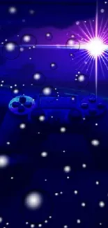 Purple gaming controller with cosmic starburst effect wallpaper