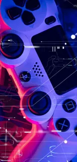 Futuristic neon gaming controller wallpaper with digital design.