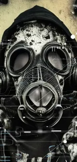 Futuristic gas mask with graffiti background.