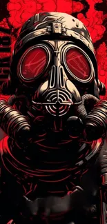 Futuristic gas mask in red and black hues.