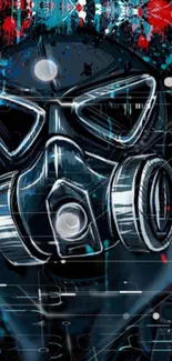 Futuristic gas mask wallpaper design with vibrant colors and abstract style.