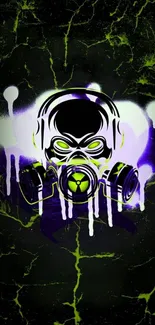 Futuristic gas mask on dark neon wallpaper