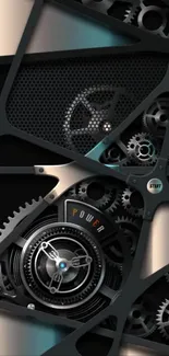 Futuristic mechanical gear art wallpaper with intricate details.