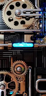 Futuristic wallpaper with gears and glowing circuits.