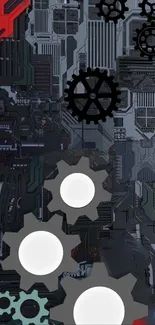 Futuristic gear and circuit board design wallpaper with a mechanical theme.