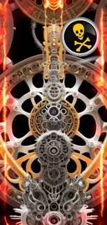 Futuristic gear design with orange and black elements in a steampunk style.