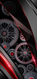 Futuristic gear-themed wallpaper in black and red.