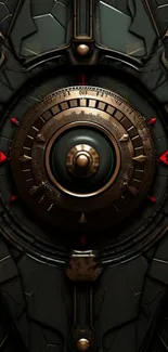 Futuristic gear-themed design with intricate details.