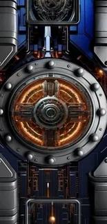 Futuristic gear mechanism with blue accents in a detailed wallpaper.